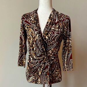 Carmen Marc Valvo Brown Animal Print Wrap Blouse